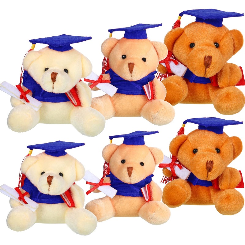 Sumind 6 Pieces Graduation Bears Class of 2025 Graduation Plush Bears Bulk Stuffed Animal with Cap for Kindergarten Primary Scho