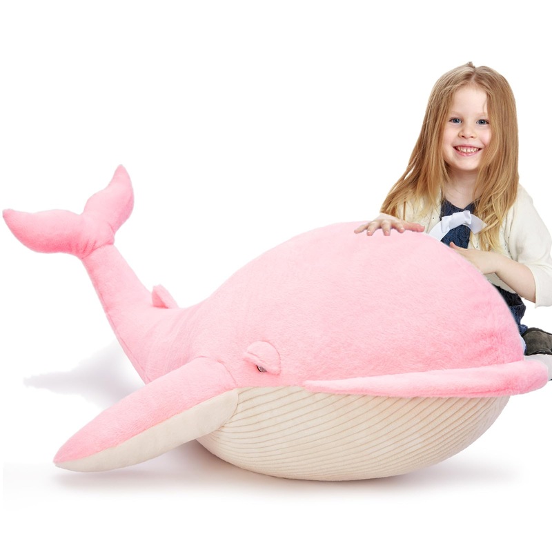 Tezituor 4ft Giant Whale Stuffed Animal, 43.3 inch Large Stuffed Pink Whale Plush Ocean Toys, Hugging Soft Whale Plush Pillow fo