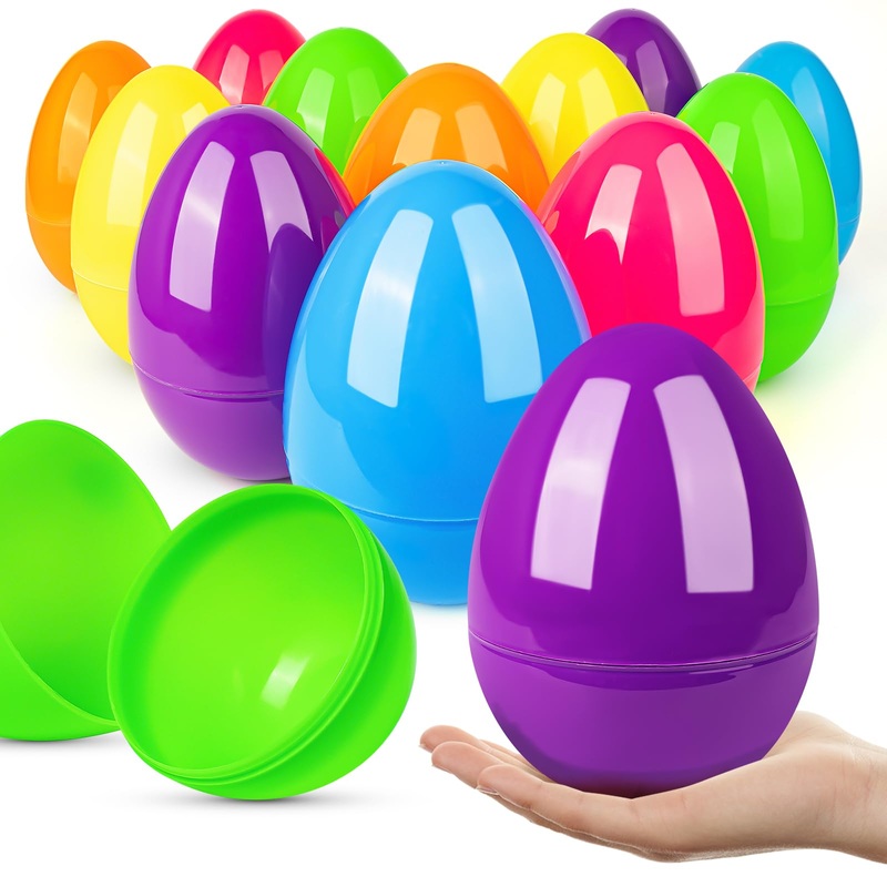 V-Opitos 12 PCS Jumbo Easter Eggs, 6 Inch Large Plastic Easter Eggs, Bulk Fillable Empty Eggs for Easter Egg Hunt, Surprise Eggs