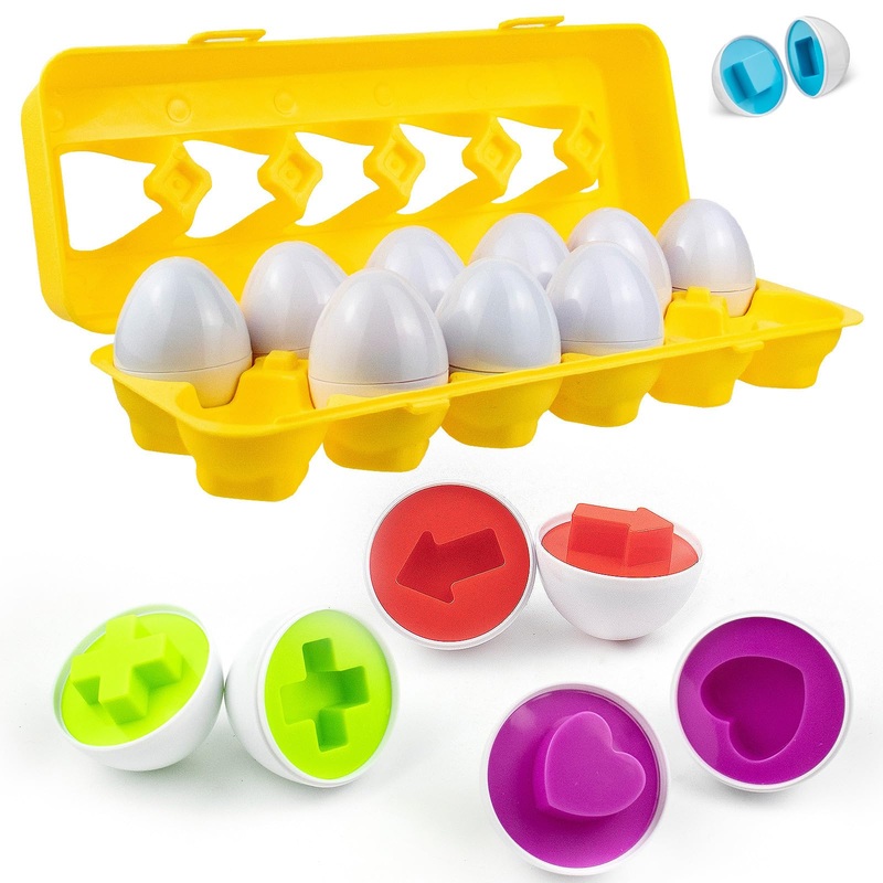 VEAGINS Matching Eggs Easter Egg 12pcs Set Color & Shape Recoginition Sorter Puzzle Toys Montessori Gifts for Boys Girls