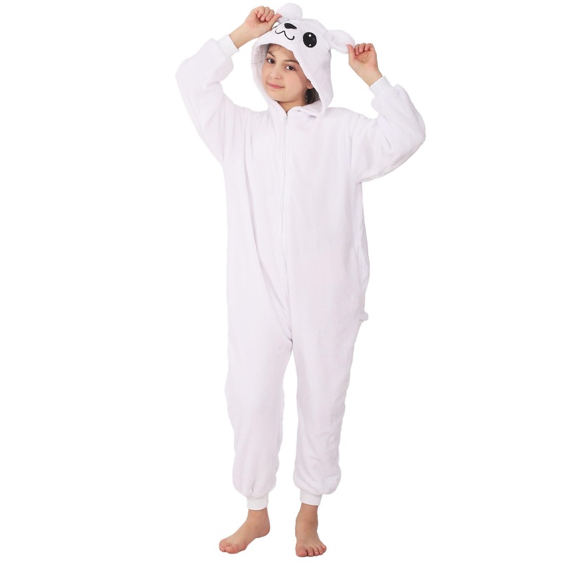 WAFUNNE Animal Onesie Costume for Kids Child Boys Girls Womens Mens Cosplay Halloween Costumes Easter Onesies White Polar Bear S