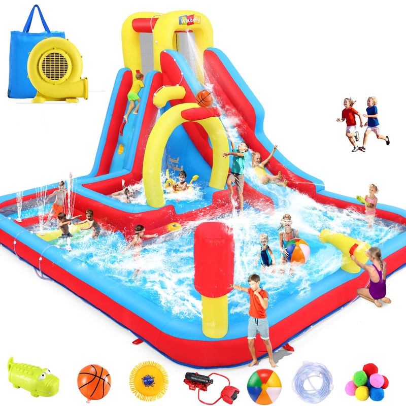 Whubefy Inflatable Water Slide Bounce House, 13.2x10Ft 13-in-1 Bounce House Obstacle Course Waterslides, Summer Fun w/Boxing Pol