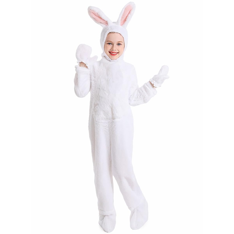 XSDZSWQY Kids Easter Bunny Costume White Rabbit Animal Plush Set Onesie for Child Christmas Halloween Cosplay Onepiece. (White,