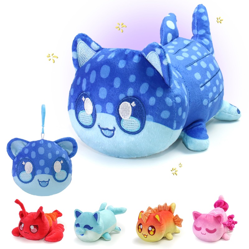 2-PCS ? Whale Cat Plush + Plush Keychain – Under The Sea Cat Collection – 100% Embroidered Plushie – Cat Stuffed Animal Collecti