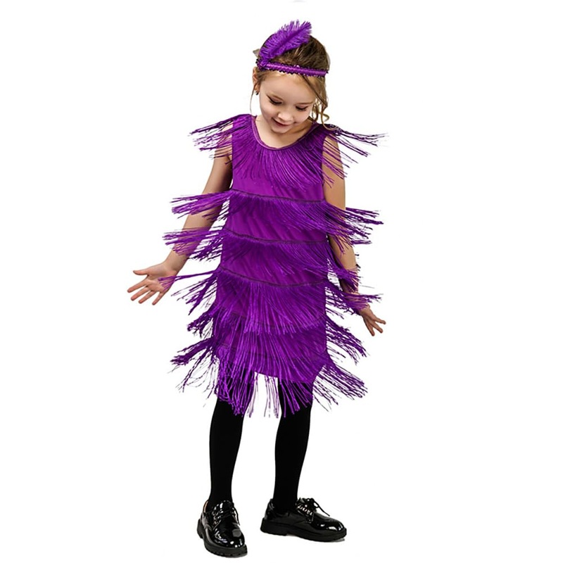 ABAFIP Girls 1920s Flapper Dress Fringe Tassel 20s Party Halloween Concert Festival Outfits Dark Purple 10-12 Years