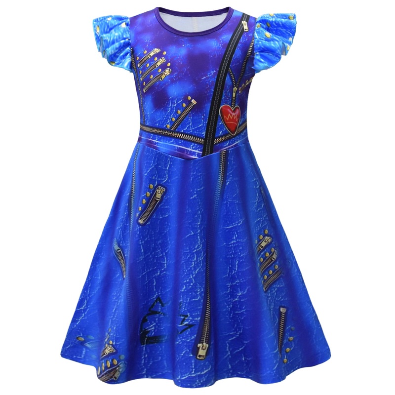 AOVCLKID Girls Evie Princess Costume Birthday Party Dress Halloween Cosplay Outfits(9-10 Years,Blue)