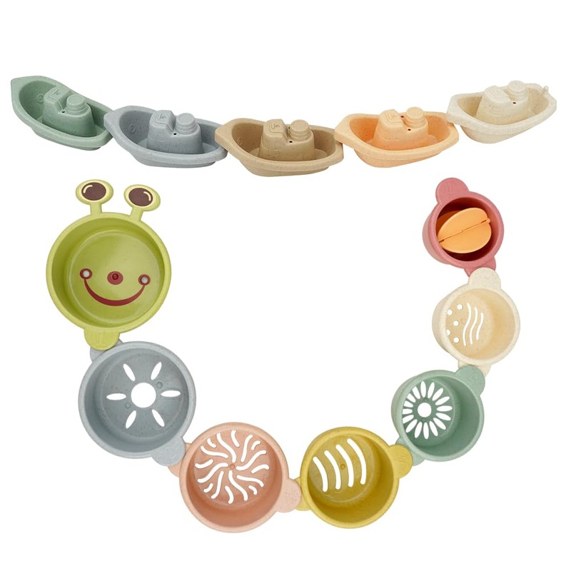 Baby Bath Toys Floating Boats and Sea Animal Shapes Stackable Cups for Toddlers 1-3 | 11 PCS Bathtub Toy for Infants 6-12 Months