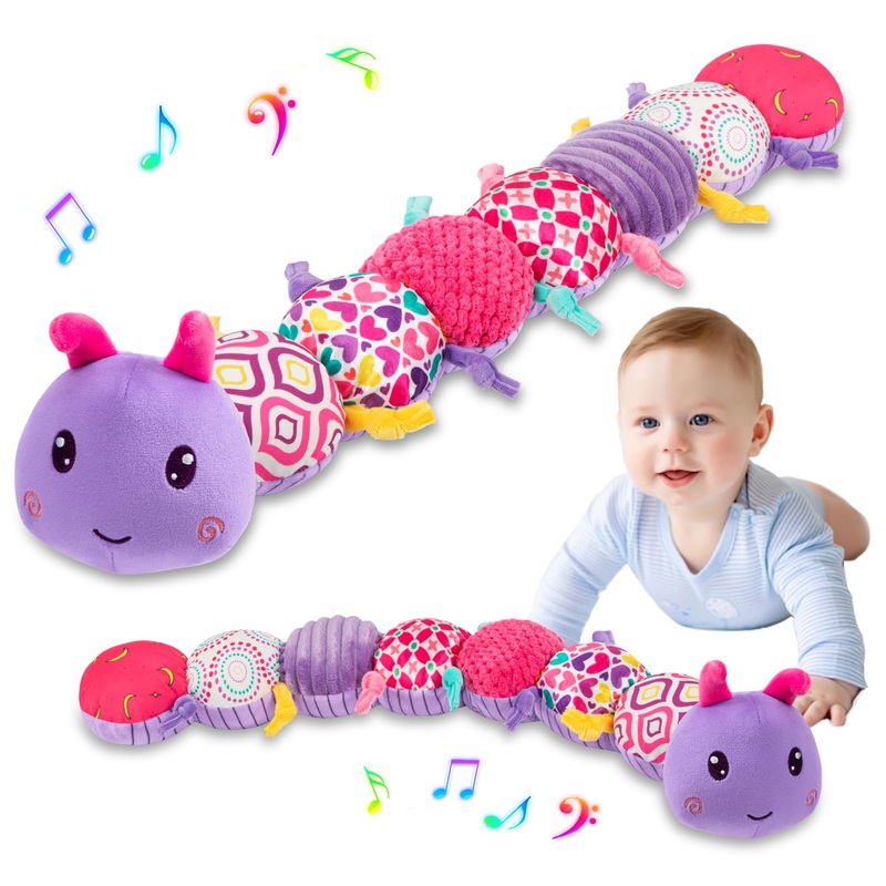 Baby Stuffed Animal Toys for 0-6 6-12 Months, Baby Musical Caterpillar Tummy Time Toys for Babies 3 6 9 12 18 Months, Newborn In