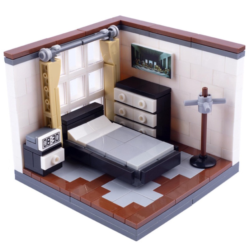 Bedroom Building Block Kit, Display Case Sets, Compatible with Major Brands Bricks, Toy to Combine with Starter Course, Gift for