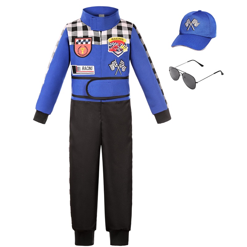 Bordazor Kids Race Car Driver Costume Racing Suit for Boys Girls Dress Up Halloween (7-8 Years)
