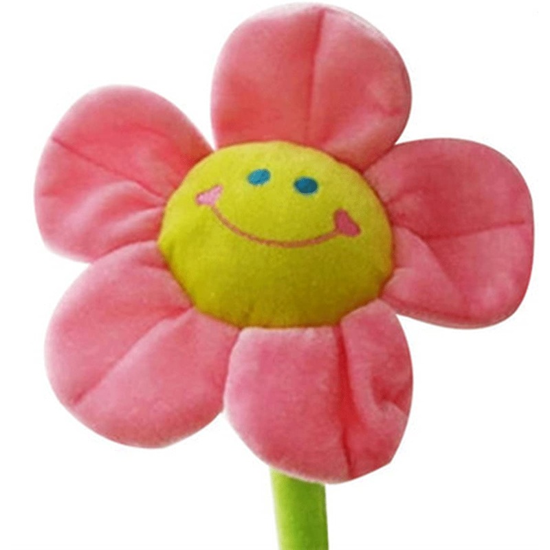 Colorful Plush Flower Bouquet with Bendable Stems, Happy Smiley Face Sunflower Plushie Gift for Kids, Baby Girls & Toddlers (Pin