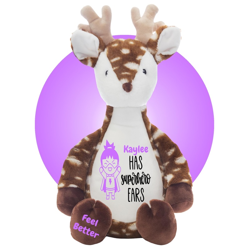 Ear Tube Gifts for Kids – Personalized with name + color choice – Ear Tube Get Well Soon Stuffed Animals – Ear Tube Removal Gift