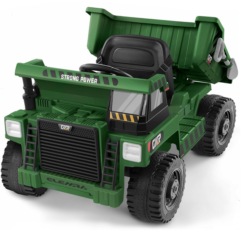ELEMARA Ride on Construction Vehicles for Kids, Electric Truck with Dump Bed, Shovel, 12V 9AH Ride on Car with Remote, Phone Sta