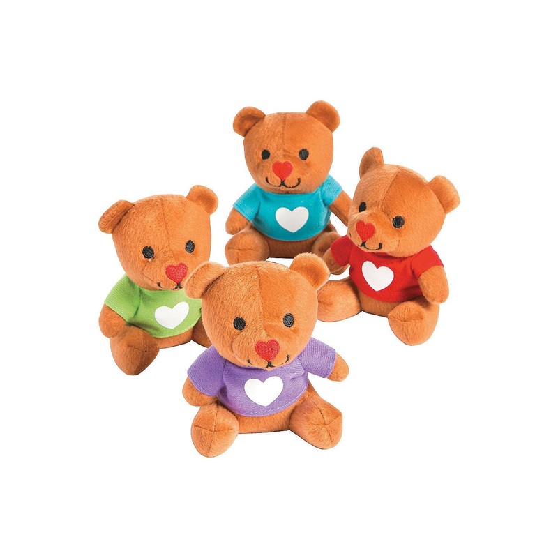 Fun Express Plush Valentine Bears with T-Shirts for Valentine’s Day – Set of 12 – Stuffed Animal Toys and Gifts for Kids