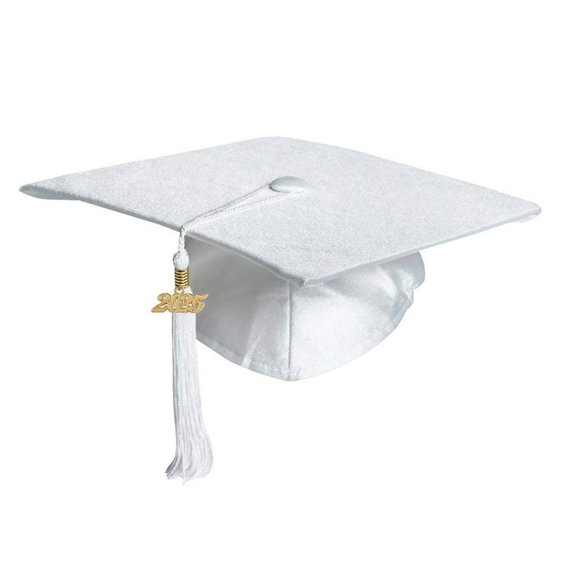 Happy Graduates Preschool and Kindergarten White Shiny Graduation Cap and Tassel with 2025 Charm Set, Kindergarten Graduation Ca