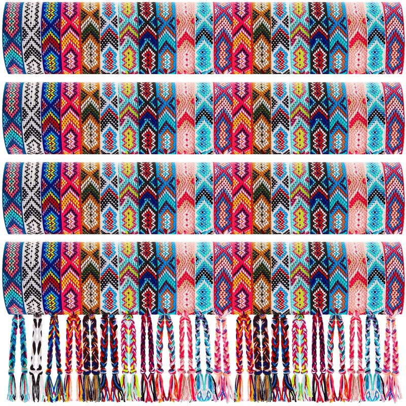 Henoyso 48 Pieces Nepal Woven Friendship Bracelets Bulk Adjustable Braided Bracelets Woven String Bracelet with Sliding Knot Clo