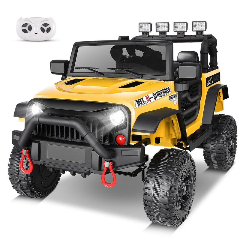 Hikole Battery Powered Car with Remote Control, 12V Kids Ride on Car, Music, LED Lights, Suspension System, Double Doors, Safety