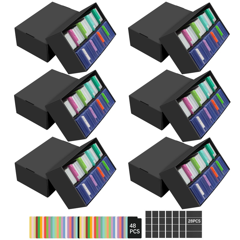 HIMOMO 6 Pack Trading Card Storage Box, 1600 Count Cardboard Storage Box with 48 Cards Dividers, Bulk Card Storage Boxes Sports