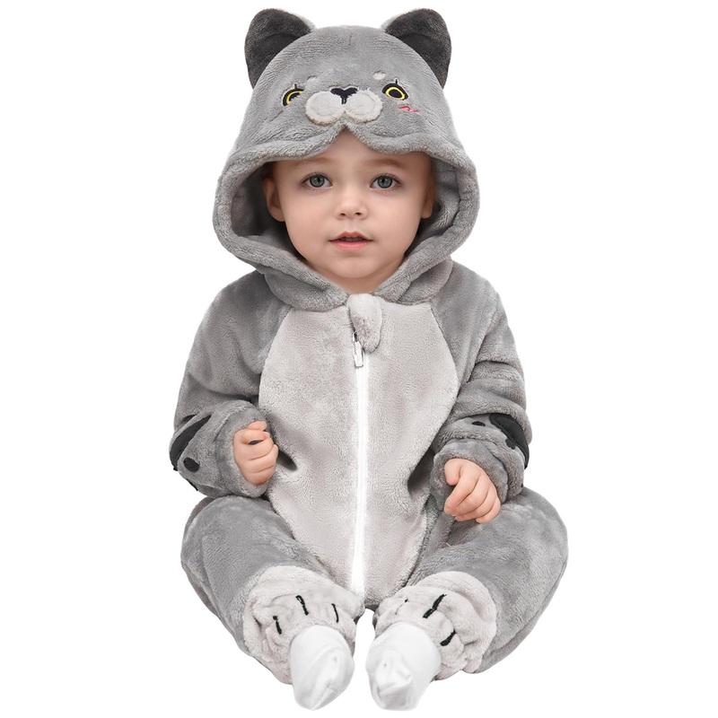 OLAOLA Baby Animal Costume Onesie, Unisex Toddler British Shorthair Cat Romper, Plush Cosplay Dress Up Infant Outfits Halloween