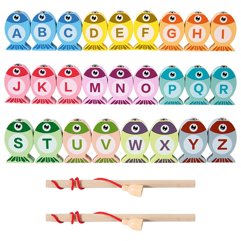 ONEST 28 Pieces Magnetic Fishing Game for Kids Wooden Magnet Fishing Game Wooden Magnetic Toys for Kindergarten Preschool Girl B