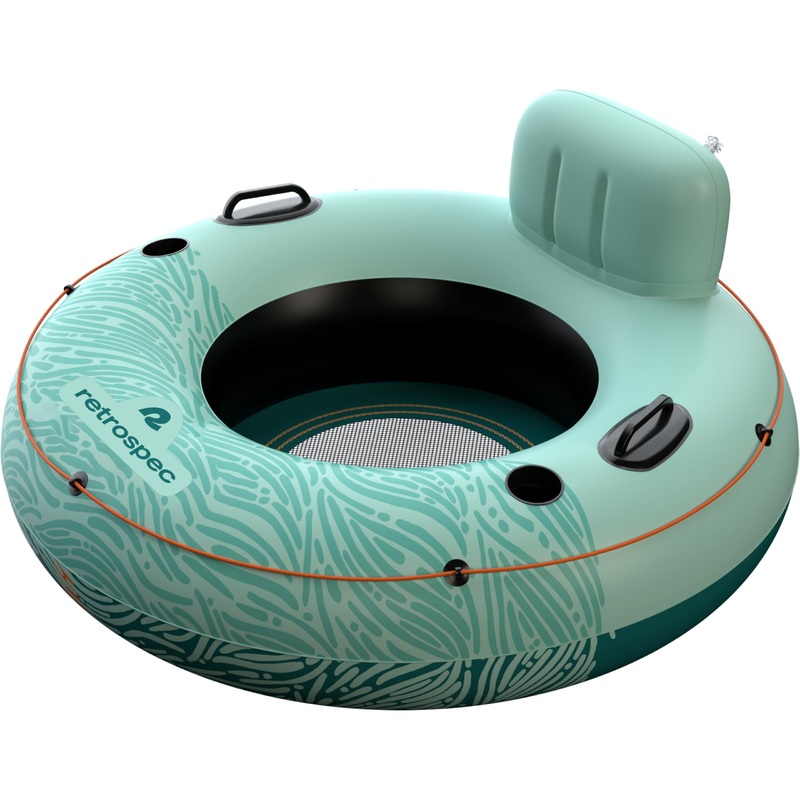 Retrospec Siesta Float 48” Inflatable River Tube | Heavy-Duty Water Float w/Backrest & Cup Holders | 300 lbs | Repair Kit | Poo