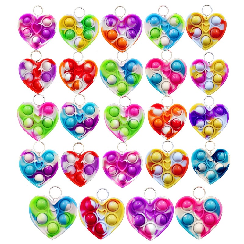 Roaqua 30 packs Bulk heart shape Mini Pop Fidget Key Chain