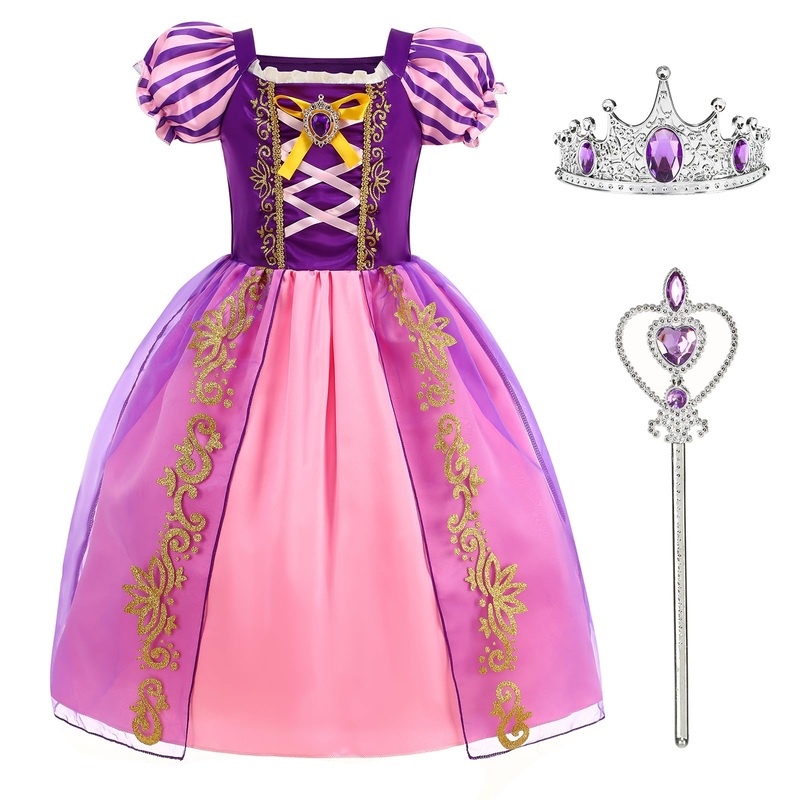 ROSADAGE Princess Costumes Halloween Cosplay Party Dress Up for Little Girls with Accessories (Purple, 150 (9-10T))