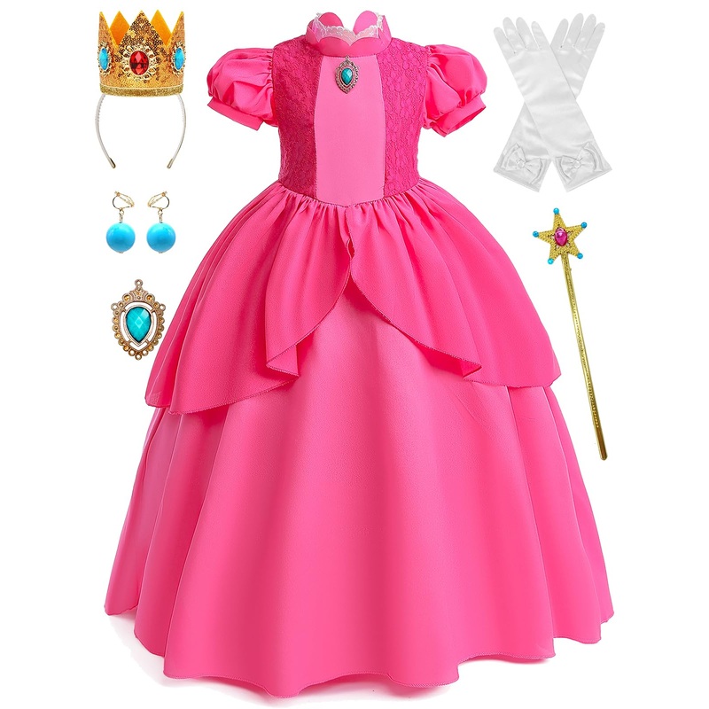 Sabbenia Pink Princess Costume for Girls Cosplay Pink for Halloween Birthday Party Dress Up 11-12Y