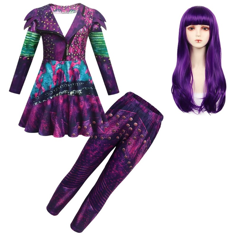 Sukyfecde Princess Costumes Girls Pretend Play Dress Up Cosplay Clothes Set with Wigs Christmas Birthday Outfit for Kids 7-8 Yea