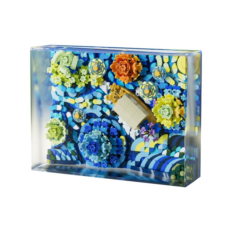 Ueuo Starry Sky Flower Night Building Block Set with dust Cover Artist Creative Painting Building Blocks Toys(922Pcs)