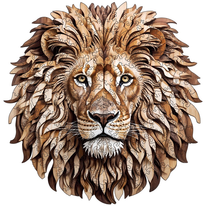 Wooden Puzzles for Adults – 200 Pieces Lion Unique Shaped Wooden Jigsaw Puzzles for Adults, Medium Size 10” x 10.5” Adult Wood