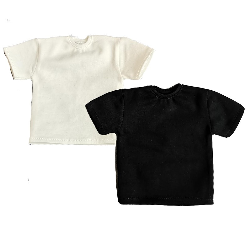 1/6 Custom Scale 2X T-Shirt Clothes for 12” Male Action Figure Doll Clothes Toy (Black+White)