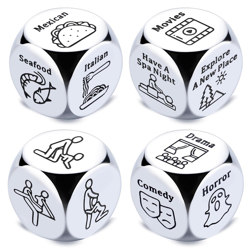 4Pcs Anniversary Steel Date Night Dice for Couples, Valentines Day Gifts for Boyfriend Husband Girlfriend Wife, Birtdhay Adult E