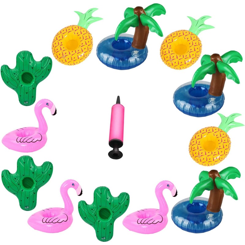 Aoutacc 12 Pack Inflatable Palm Tree, Flamingo, Pineapple, Cactus Drink Cup Holders for Pool Party