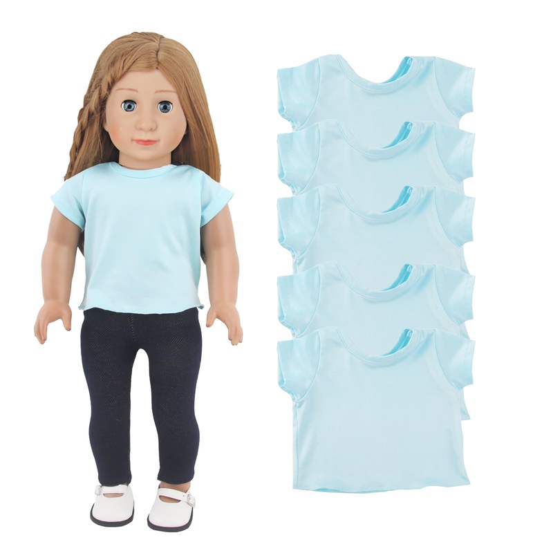 AugFrog 5 Pcs Doll T-Shirts – Summer Outfit for 18 Inch Dolls, Short Sleeved Classical Tee (Blue)