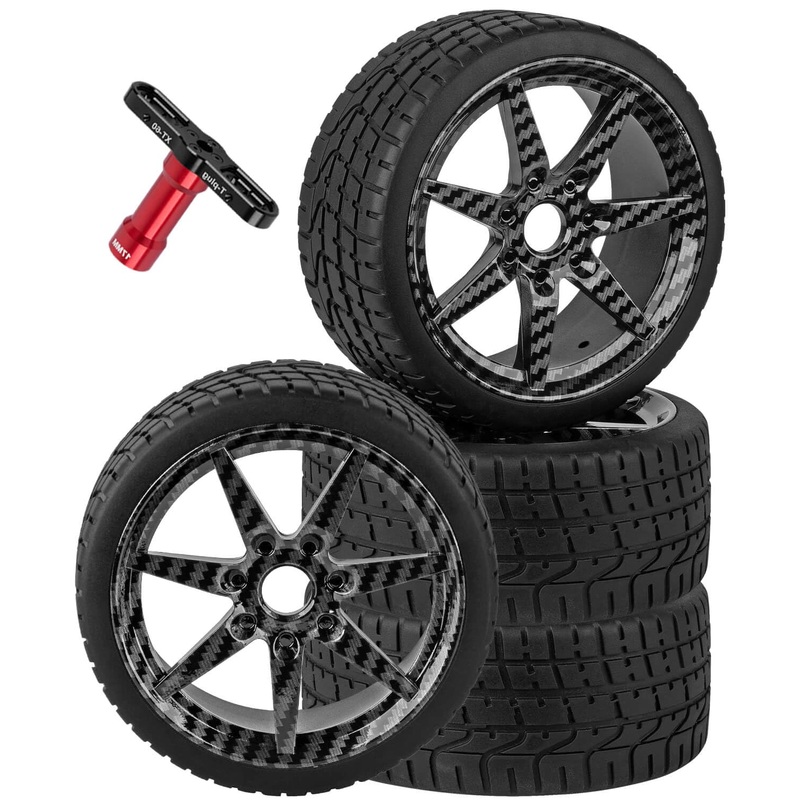 BRCatWPark RC Highway Tires Wheel for 1/7 Infraction 6S BLX/Limitless,1/8 Typhon 6s BLX,7 Spokes Wheel Rim & Rubber Highway Tire