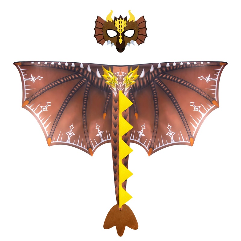 D.Q.Z Toddlers Dinosaur-Dragon-Wings Costume for Kids with Mask, Dino Cape Boys Dress Up Birthday Party Toys Gifts (Brown)