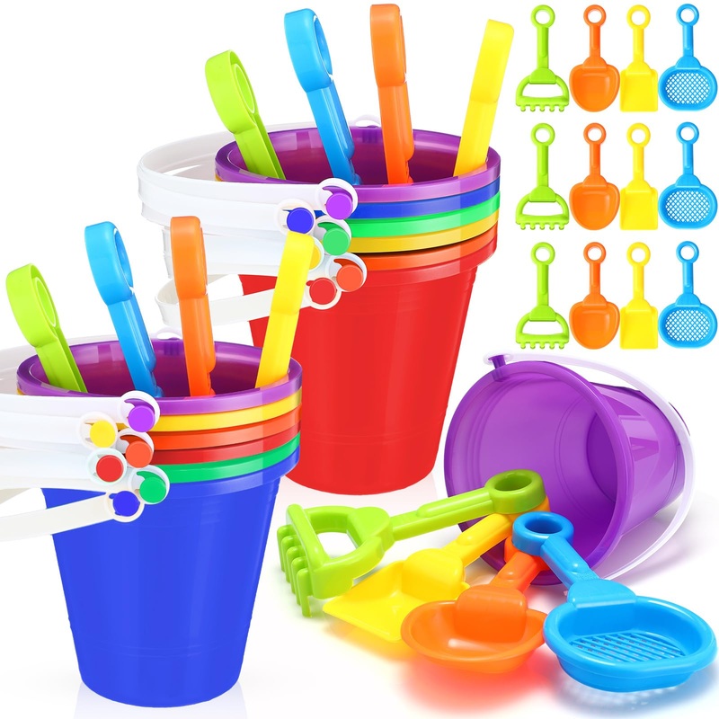 Didaey 24 Sets Colorful Sand Pails and Shovels Toy 5 Inch Beach Pails and Sand Shovels for Boys and Girls Tool Summer Beach Them