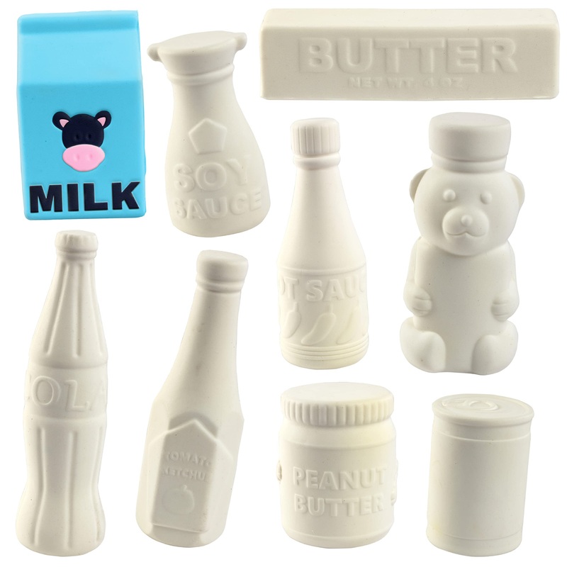 DIY Party Craft Kit Jumbo Food Container Squishies (9 Unique Cute Pantry Shapes)-White Kawaii Scented Slow Rising Squishy Toys,