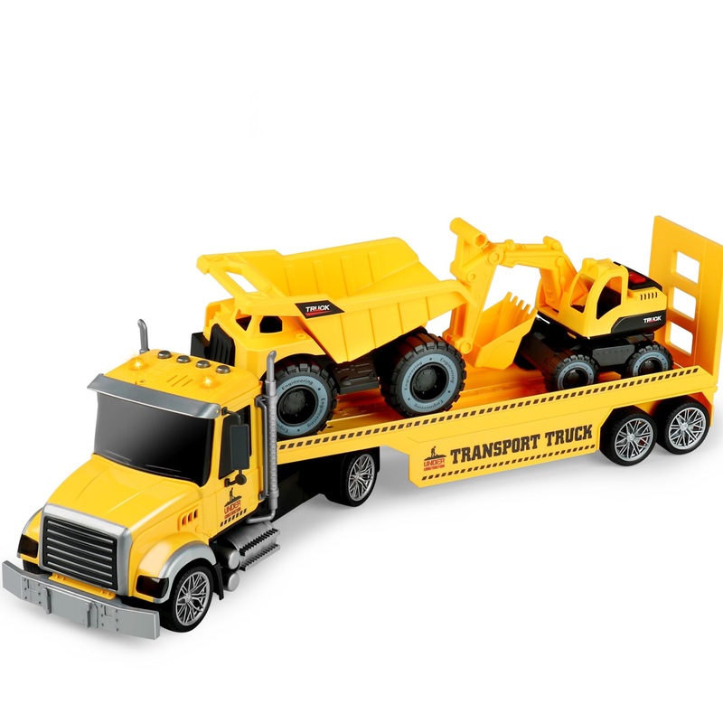 Dwi Dowellin 27” Large Friction Powered Construction Truck Car Toy with Excavator and Dump Truck,Semi Truck Toys for 3 4 5 Year