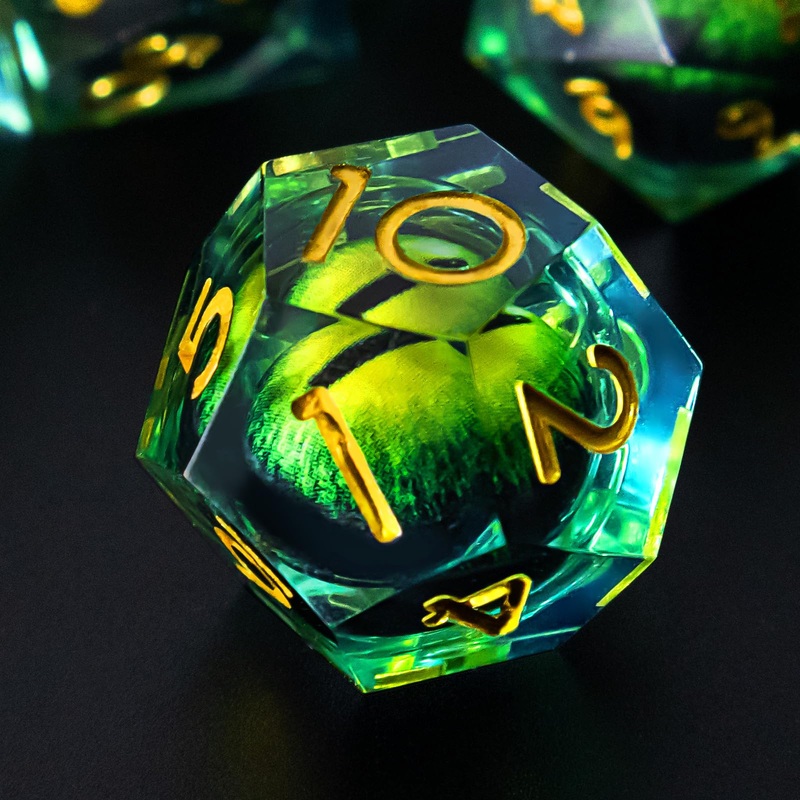 EZUO DND Resin Dice Dragon Eye Liquid Core Dice Set Sharp Edged Dice Set with Box, Dungeons and Dragons Polyhedral Dice, D&D RPG