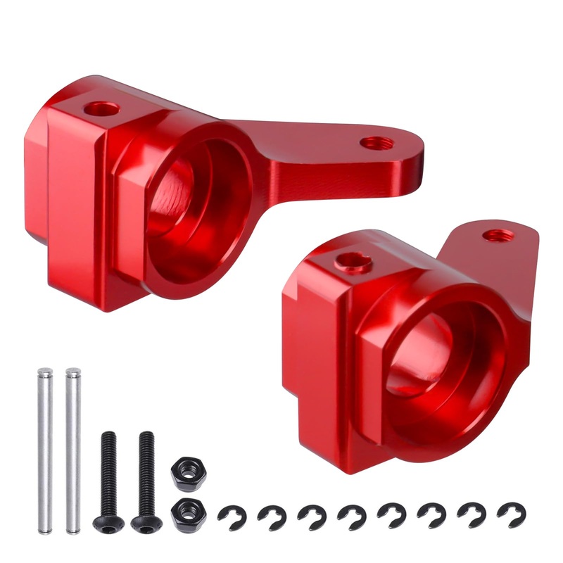 HobbyPark Aluminum Front Steering Blocks Upgrade Parts for 1/10 Traxxas Slash 2WD Rustler Stampede Bandit Replace 3736, Red Anod