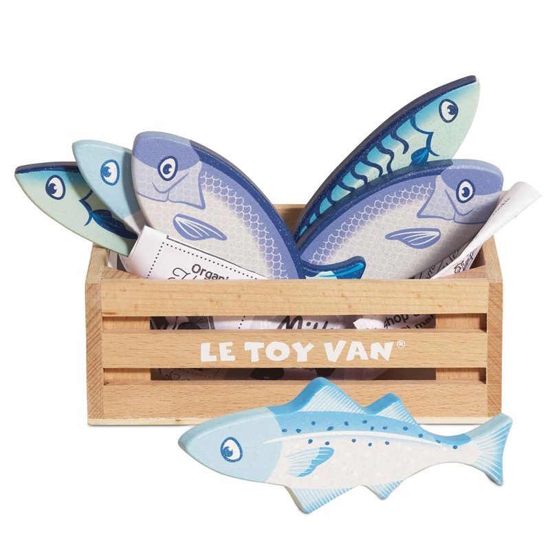 Le Toy Van – Wooden Honeybee Market Fresh Fish Crate | Wooden Role Play Toy | Supermarket Pretend Play Shop Food