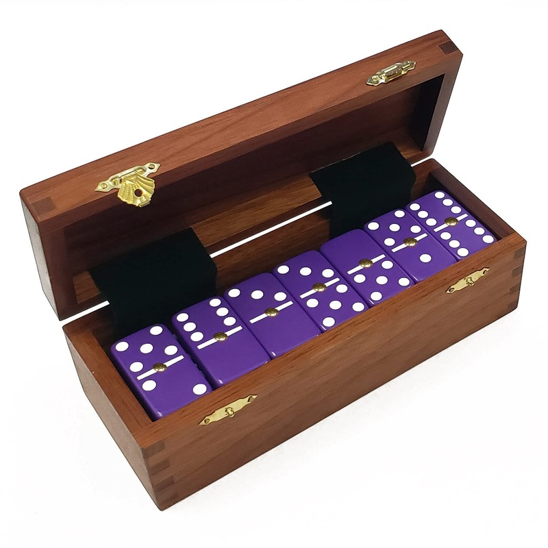 Marion Domino Double Six Purple Jumbo Tournament Professional Size with Spinners in Dovetail Sheesham Wood Box.