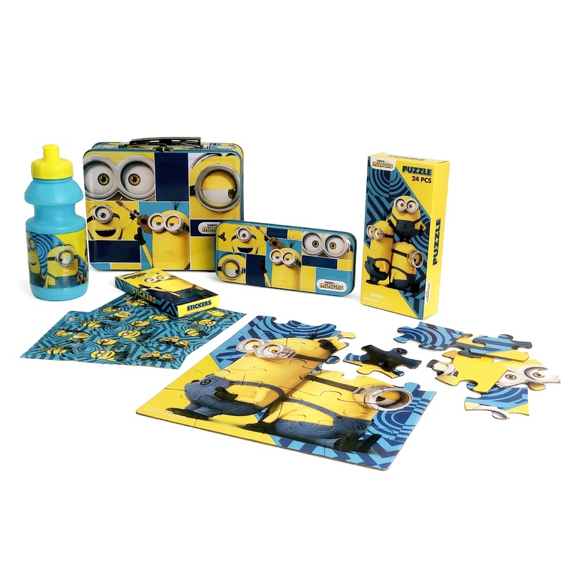 Minions Gift Set – Minions Lunch Tin Box, water bottle, puzzle, stickers, and Pencil Case.