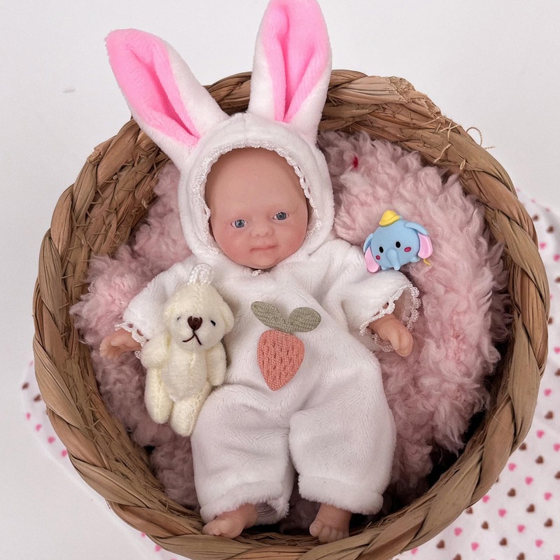 Mire & Mire 4.5” Reborn Baby Dolls Bunny Clothes Full Body Silicone Baby Girl Doll Lifelike Mini Surprice Children Anti-Stress