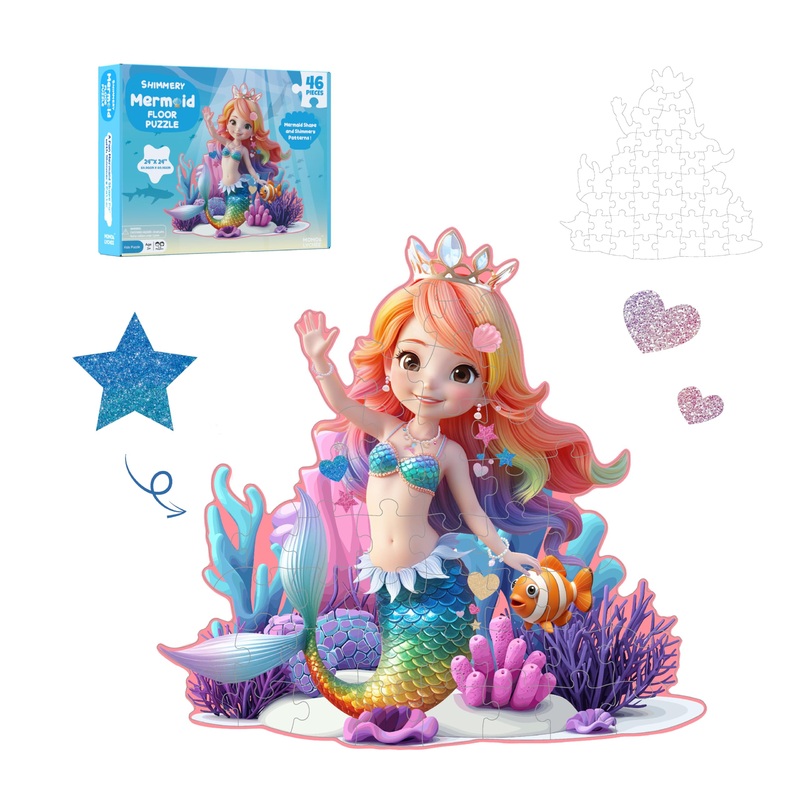 MOMO&LYCHEE Mermaid Floor Puzzles,46 Pieces Jigsaw Puzzles for Kids Ages 4-6,Large Puzzles for Toddler Mermaid Toys for Girls