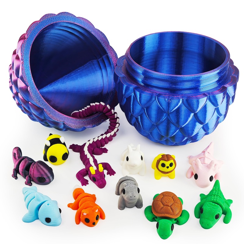 NEXT STOP M 3D Printed Animal Toys for Kids Easter Basket Stuffers with Decorative Egg Case, Classroom Prizes, Party Goodie Bag