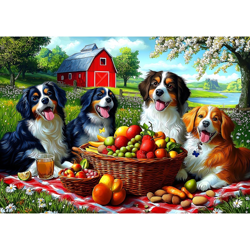 Puzzles for Adults 500 Pieces Cute Dogs Jigsaw Puzzles 500 Pieces Difficult Fun Puppy Autumn Picnic Unique Family Puzzle Challen
