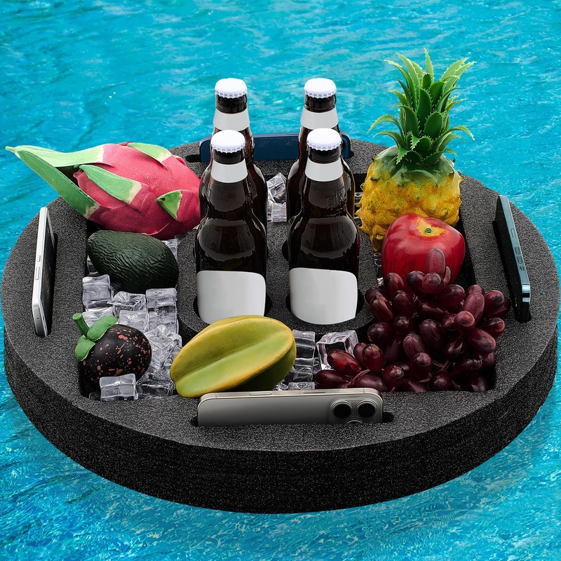 Qinyoung Large Floating Drink Holder Black Floating Refreshment Table Tray Compartment Portable Floating Pool Tray for Swimming